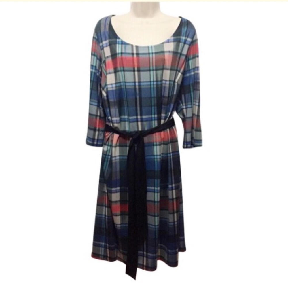 Jete Plaid Belted Dress NWOT